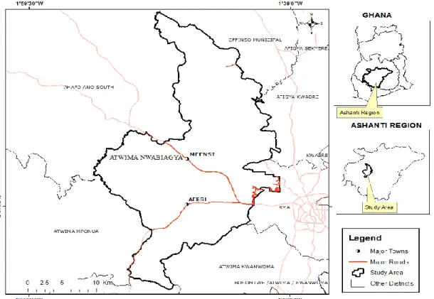 Figure 1: Map showing the study areas.  Source: University of Ghana GIS Laboratory, 2017 