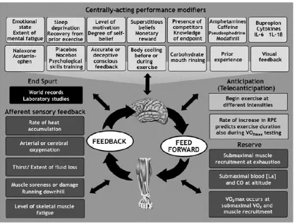 Figure 2-4: Factors that affect pacing and support the central governor model (Noakes, 2012)
