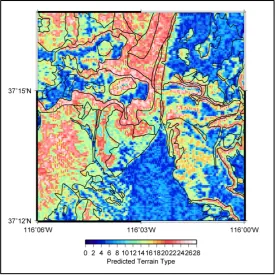 Figure 8. Predicted terrain type (TCT) values computer at a 10-meter res- olution for study area using the differentiating terrain type limits discussed in Figure 7