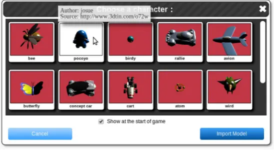 Figure 6. 3D model files in the character selection panel*. *3D model cour- tesy of user Josue, as well as other users for models from 3DTin.com