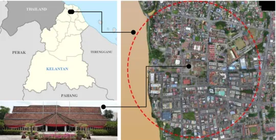 Figure 1: The location of the study area with identified 500-meter radius from the main  palace 