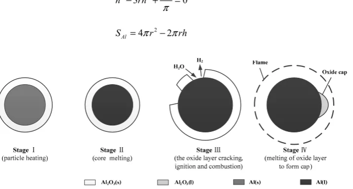 Figure 2. Model of oxide deposition on the aluminum particle surface 