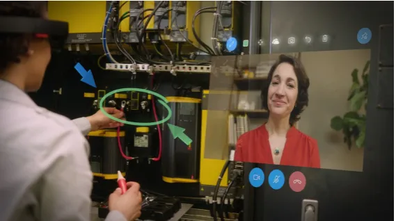 Figure 1. With Microsoft HoloLens, a user connects the wires with remote assist [9].
