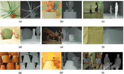 Figure 10. Test image sets. (a) aloe; (b) baby; (c) ballet; (d) bowling; (e) breakdancers; (f) cloth; (g)ﬂowerpot; (h) lampshade; (i) interview.