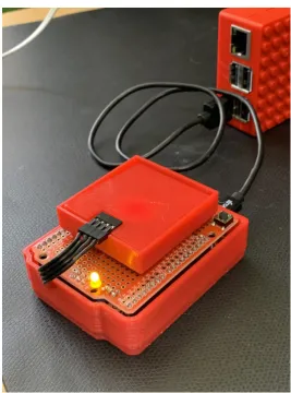 Figure 7. An NFC Observer device: consisting of a PN532 NFC module, connected via I2C to adevelopment board based on an Atmel ATMega32U4 microcontroller: connected to a Raspberry Pi viaUniversal Serial Bus (USB).