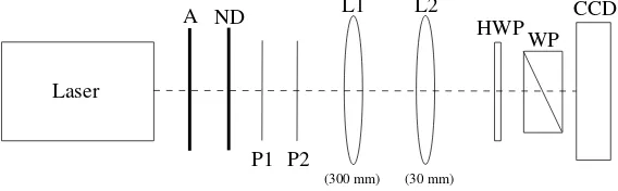 Figure 1. Layout of the components on an optical breadboard. The individual components and their labels areexplained in the text.