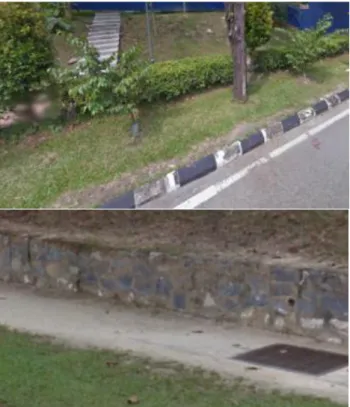 Figure 6: Landscape zone (in front of walking zone) near the Center of Foundation  Studies in Science (above) and the concrete sidewalk with manhole (below)