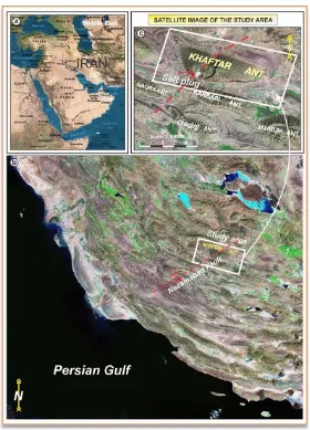 Figure 1. Landsat Satellite image showing the study area and location of the Khaftar anticline in the Zagros fold-thrust belt, southern of Iran