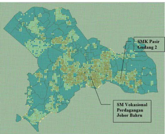 Figure 3 illustrates the estimated population based on Malaysia Census Data for 2010 at  the district level apportioned according to each grid