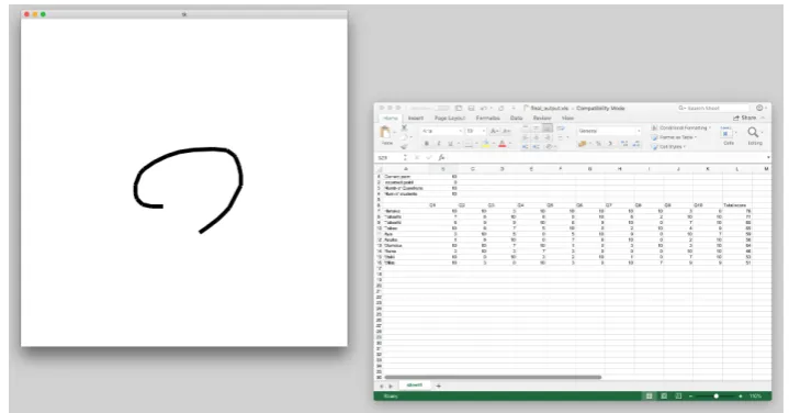 Figure 7. Screenshot of the application window (left) and output excel (right) on the desktop.