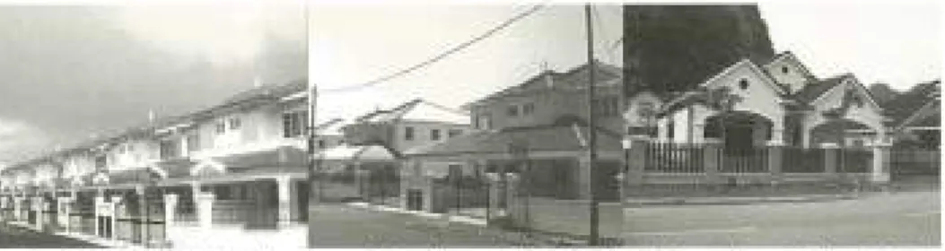 Figure 5:  Typical housing types:  ..  linked, sem i-detached and  bungalows (left to  right) 