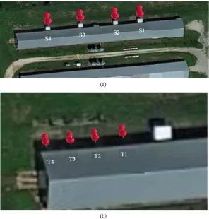 Figure 2. Location of simulated rainfall-runoff plots adjacent to sidewall ((a): S1, S2, S3, and S4) and tunnel ventilation fans ((b): T1, T2, T3, and T4)