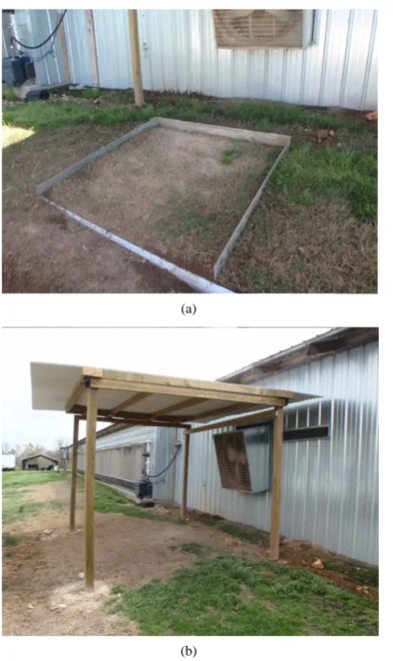 Figure 4. Simulated rainfall-runoff plot borders (a) and protective shelter (b).         