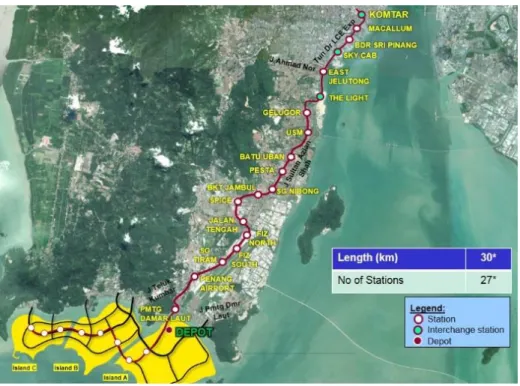 Figure 1: Proposed network of Bayan Lepas LRT line  Source: http://pgmasterplan.penang.gov.my 