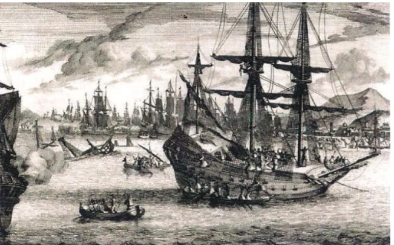 Figure 1: Melaka view from the Portuguese in 1509 before the attack  Source: Van Der Aa (1706) 