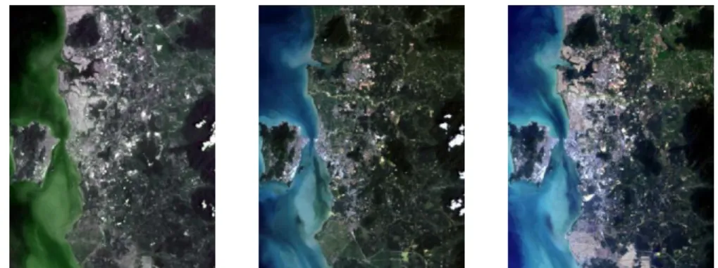 Figure 2 Landsat Image of Year 2002 (left), Year 2009 (centre) and Year 2014 (right)  Source: United States Geological Survey (USGS, 2014) 