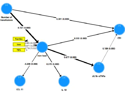 Figure 1. Results of Partial Least Squares path analysis with the CDI (Children’s Depression 