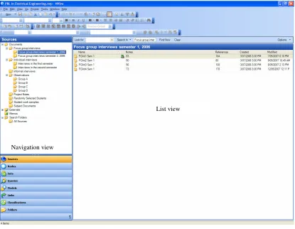 Figure 3.1 NVivo project window showing sources of data 