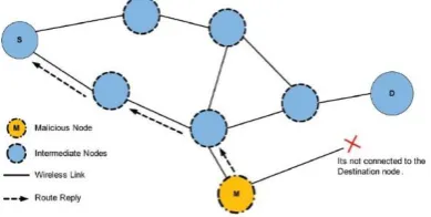Figure 2(a) A malicious node sending false RREP to the source node 