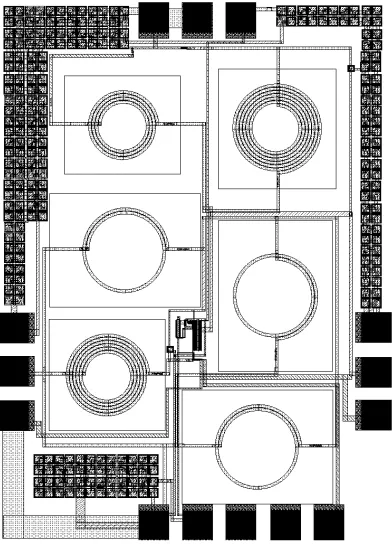 Figure 3.14: Layout of CMOS LNA5 with GSG pad and DCQ pad for dc supply and  biasing voltage [91]  