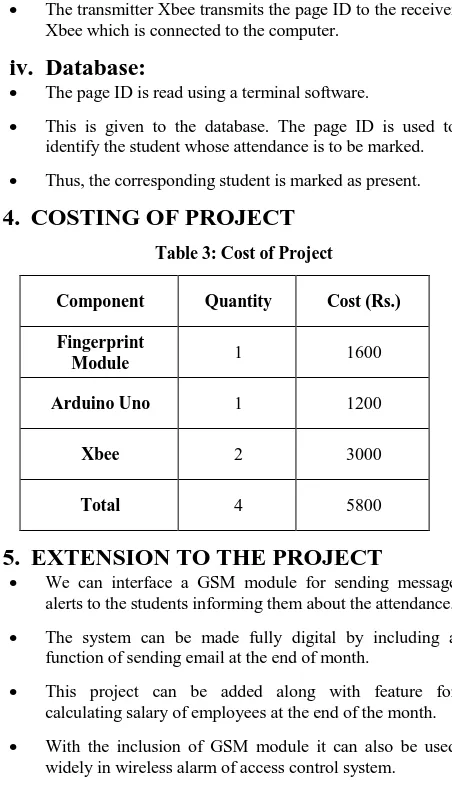 Table 3: Cost of Project 