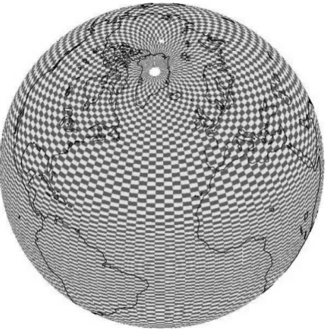 Fig. 3.Horizontal cell distribution of the ocean/sea-ice grid“gx3v4”. Note the displaced north pole and the enhanced resolu-tion at low latitudes.