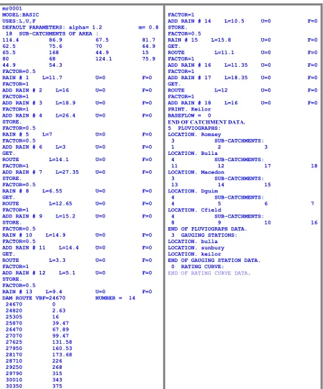 Figure 3.1 Example of a Catchment Definition File 