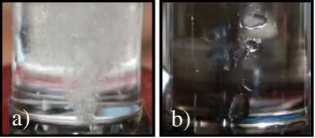 Figure 3. Drop formation of the disperse phase in the column directly above the distributor with ricinoleic acid (a) and oleic acid (b) as surfactant at beginning of the process
