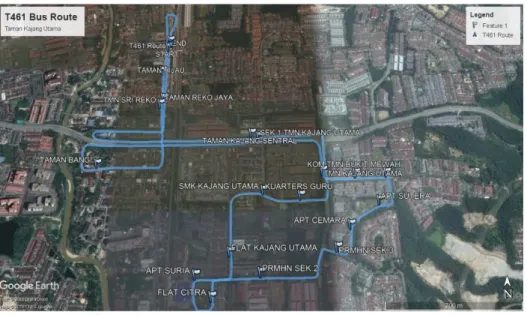 Figure 1 Map of T461 bus route with location of bus stops 