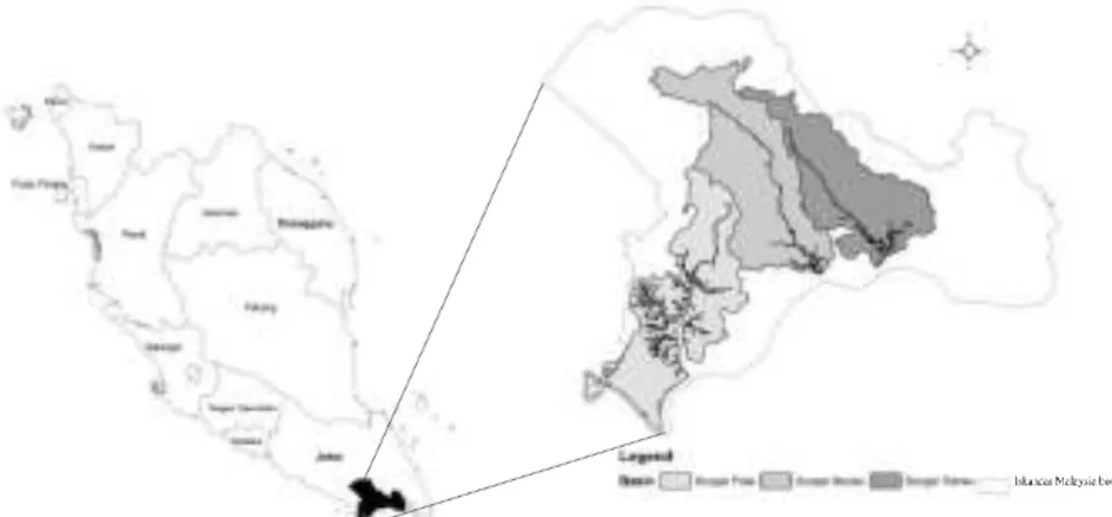 Figure 2: The river basins (study area) in Iskandar Malaysia region 