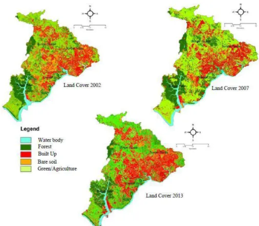Figure 4: The spatiotemporal dimension of land cover change for the study area from  2002 to 2013 