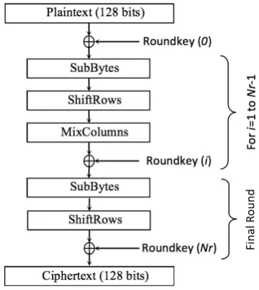 Fig. 1: 128-bits AES encryption algorithm.