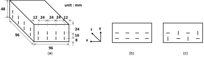 Figure 1. Imaging sensor with dimensions and various polarizations. (a) Vertical polarization; (b) Horizontal polarization; (c) Multi-polarization