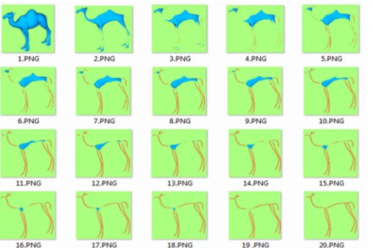 Fig. 1.  Application de l’algorithme Thinning auxobjets 3D «  camel » après le passage par le filtre de Vornoi(20 iter) 