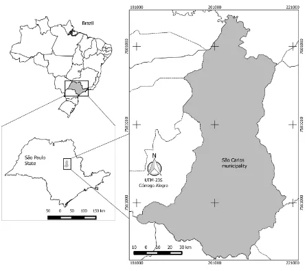 Figure 1. Location of São Carlos municipality, SP, Brazil.                                                                   