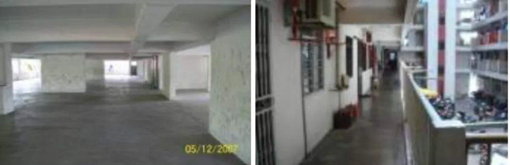 Figure 2 &amp; 3: Existing hostile common spaces and lack of transitional spaces