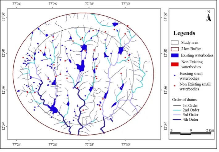 Figure 3. Drainage pattern and status of water bodies in the study area.                                              
