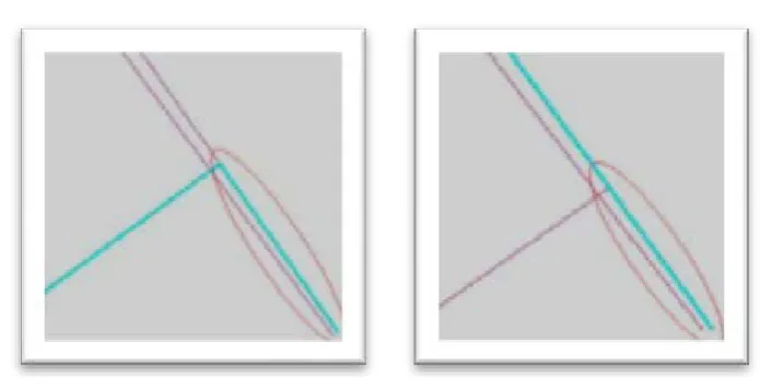 Figure 4 shows the overlapping anomaly of two pipes of potable water (successively selected in cyan blue): the two circles locate the overlapping