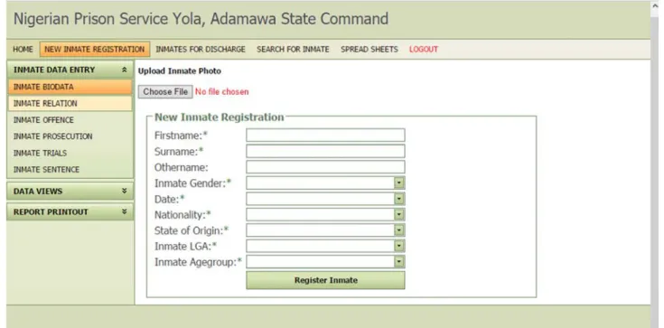 Figure 5. New Inmate Registration Form. 