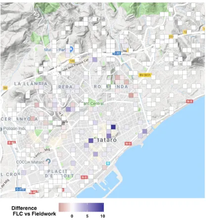 Figure 4. Spatial distribution of the difference between the FLC and the street audit (field work)