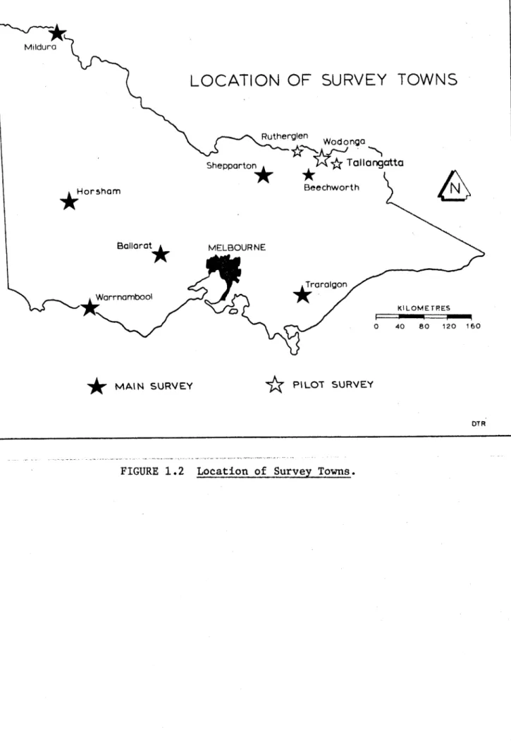 FIGURE  1.2  Location of  Survey Towns.