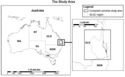 Figure 3.2: The SEQ region in relation to the main states and territories in Australia (extracted from Maynard et al