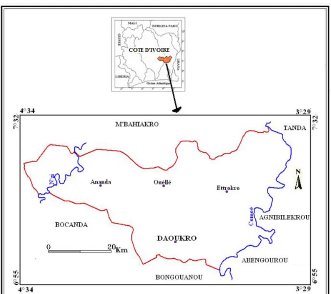 Fig. 1 : Carte de présentation du département de Daoukro