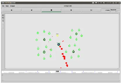 Fig 2 : Displays position of 27 nodes, connection  established between normal nodes and mobile nodes with base station in the classical approach