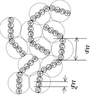 Fig. 10. Schematic representation of a semidilute PE solution according to the scaling approach within the isotropic model