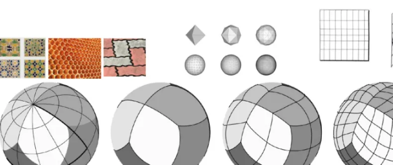 Figure 2. Tessellation usage. The ﬁrst most left upper panel shows examples of tessellation in art, nature andarchitecture