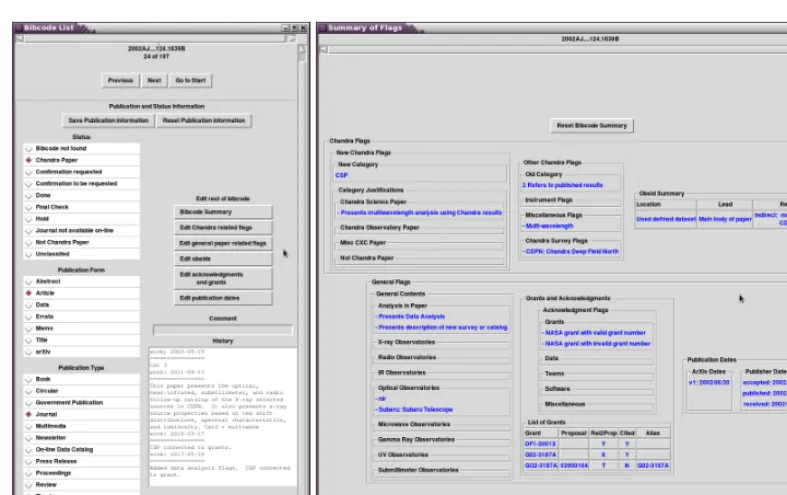 Figure 2. Screenshots of the bibliography editing GUI. The left panel is the publication and status informationwindow