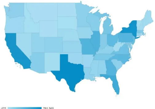 Figure 6: Google Analytics nation-wide spatial distribution of eThemes website visits