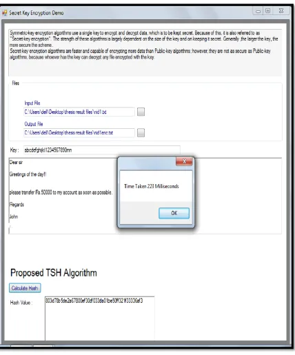 Figure 6 Snapshot for Calculation of hash value of a message using proposed hash algorithm 