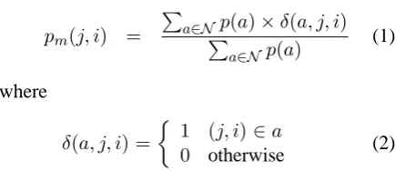 Figure 2: (a) One alignment of a sentence pair; (b) another alignment of the same sentence pair; (c) theresulting weighted alignment matrix that samples the two alignments, of which the initial probabilitiesare 0.6 and 0.4 respectively.